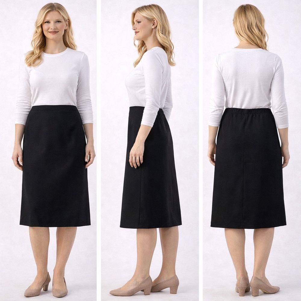 Petite Pendleton Black Virgin Wool Midi A-Line Skirt Size 16P‎ Made in USA